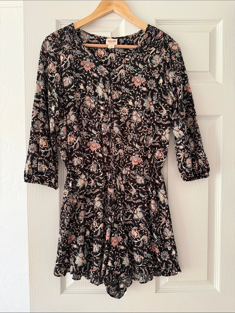 Mossimo Supply Co. Black Floral Romper with Pink and Cream Details